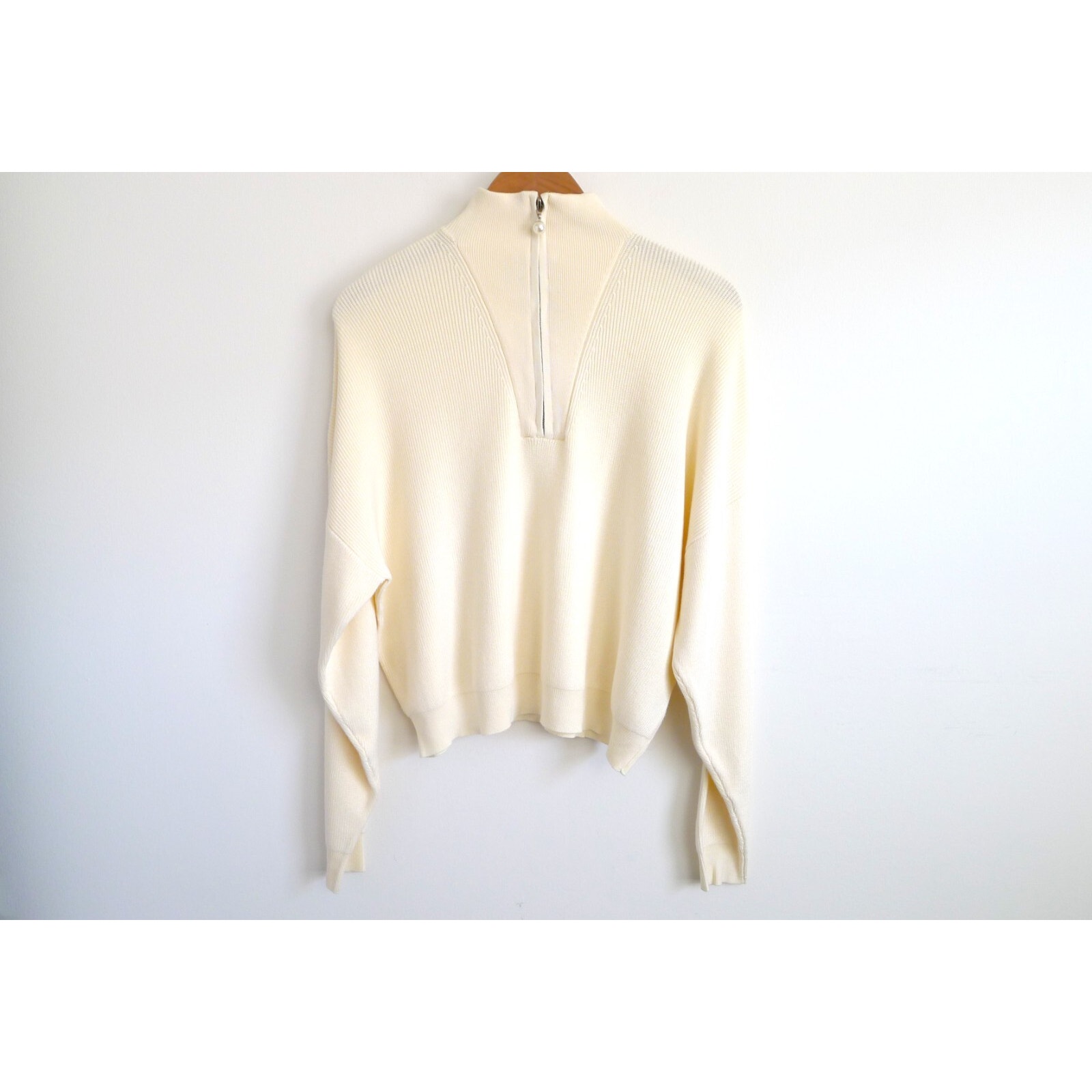 Brunette The Label Canada Rib Knit Half-Zip Pullover Sweater Top S M Nwt $109 — image 5 of 8